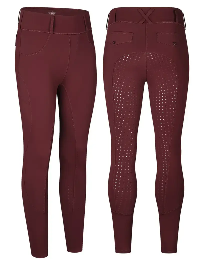 Burgundy Women's Equestrian Breeches front and back