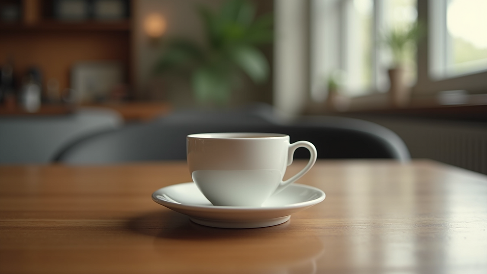 Close-up view of an aesthetically pleasing coffee cup on a stylish table