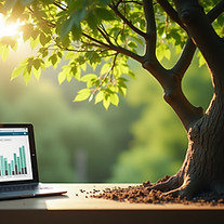 tree with laptop sitting on table in foreground