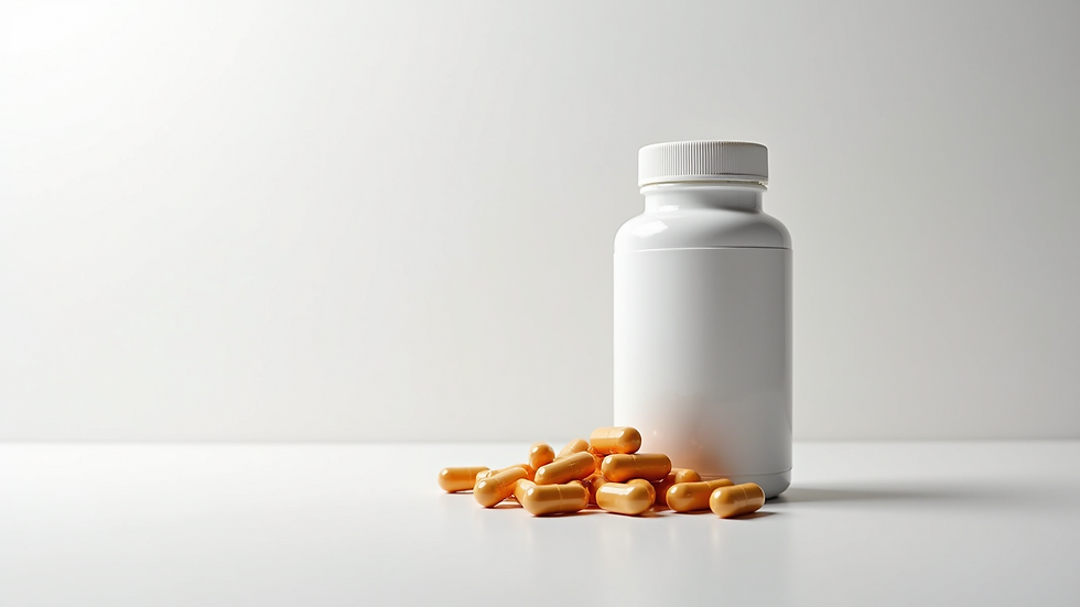 High angle view of a bottle of cistanche supplement capsules on a white background