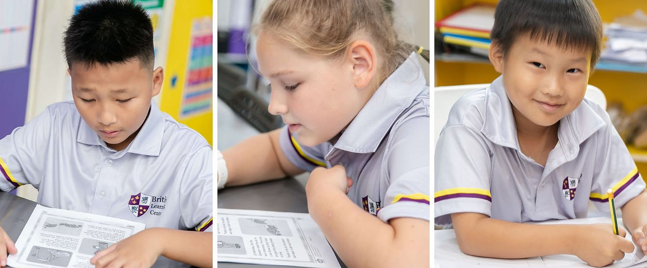นักเรียน 3 คนจาก British Learning Centre กำลังเรียนรู้อย่างลึกซึ้ง