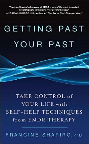 Book cover of "Getting Past Your Past" by Francine Shapiro. Blue background with wavy lines, bold white text, discussing EMDR therapy.