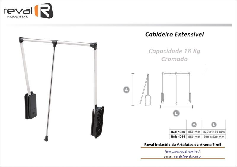 Miniatura: Cabideiro Extensível Basculante 18Kg Reval