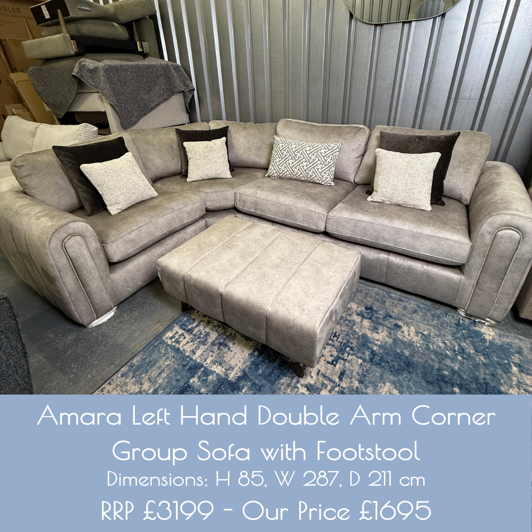 Amara Left Hand Double Arm Corner Group Sofa with Footstool - Stone