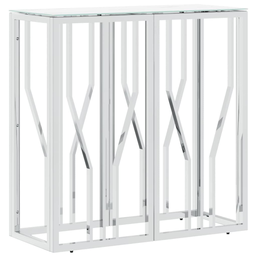 КОНЗОЛНА МАСА СРЕБРО 70X30X70 СМ НЕРЪЖДАЕМА СТОМАНА И СТЪКЛО