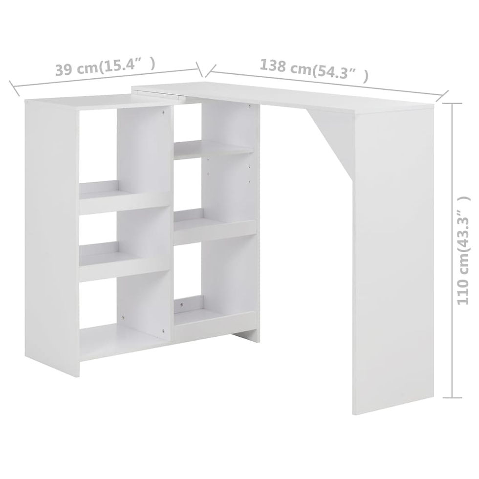 Миниатюра: Бар маса с подвижен рафт бял 138x39x110 см