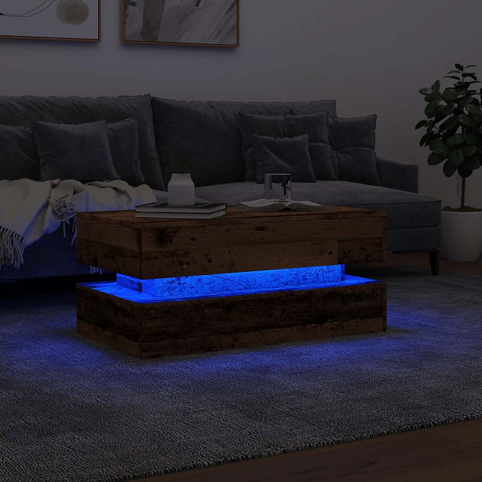 Миниатюра: Маса за кафе с LED осветление старо дърво 90x50x40 см