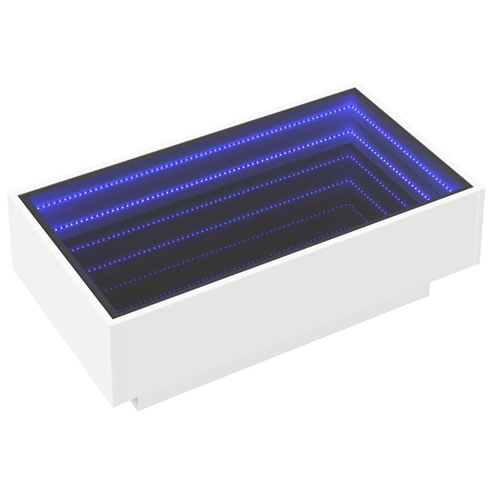 Миниатюра: Маса за кафе с LED бяла 90x50x30 см инженерно дърво