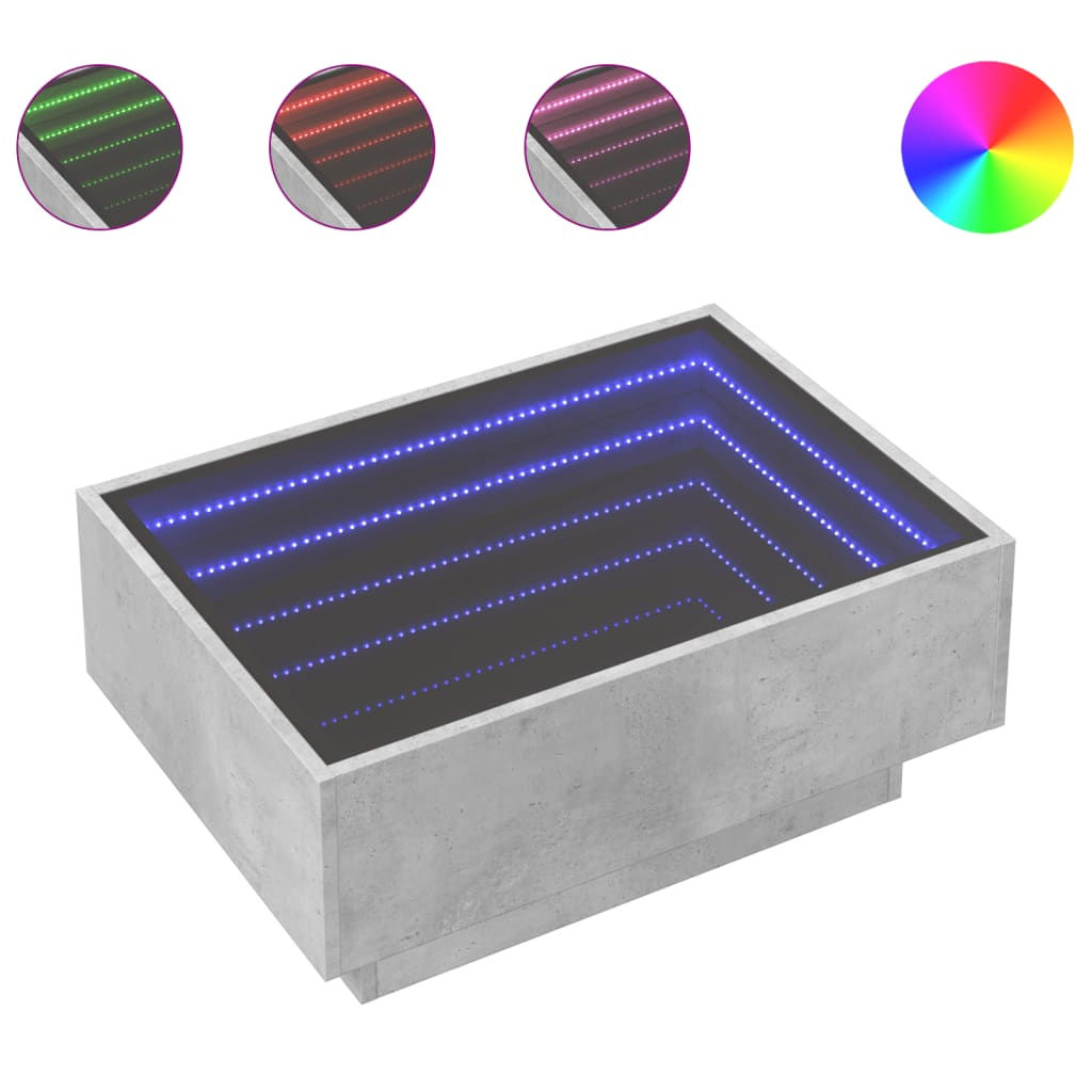 Маса за кафе с LED бетонно сива 70x50x30 см инженерно дърво