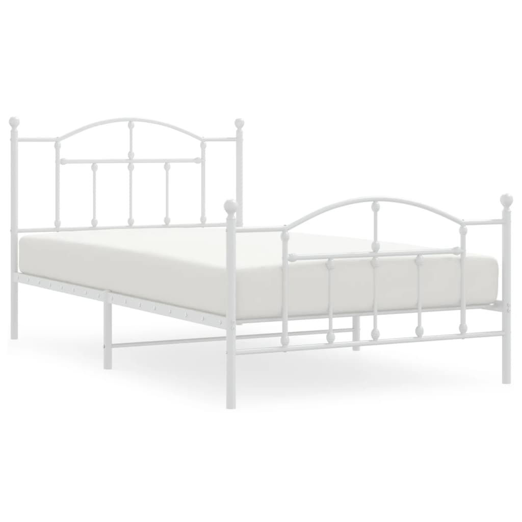 Метална рамка за легло с горна и долна табла бяла 107x203 см