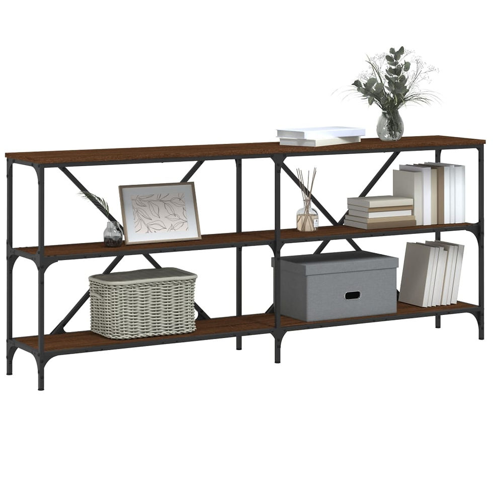 Миниатюра: Конзолна маса кафяв дъб 180x30x75 см инженерно дърво и желязо