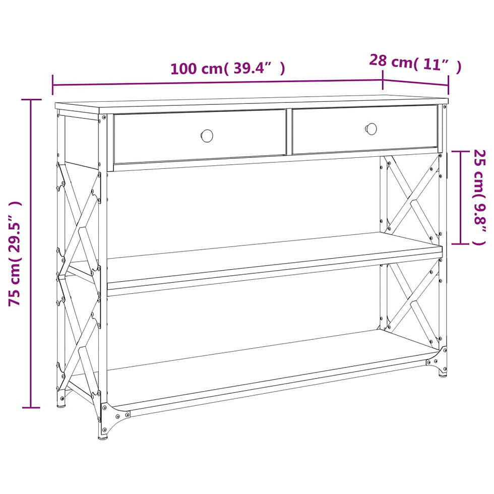 Миниатюра: Конзолна маса опушен дъб 100x28x75 см инженерно дърво
