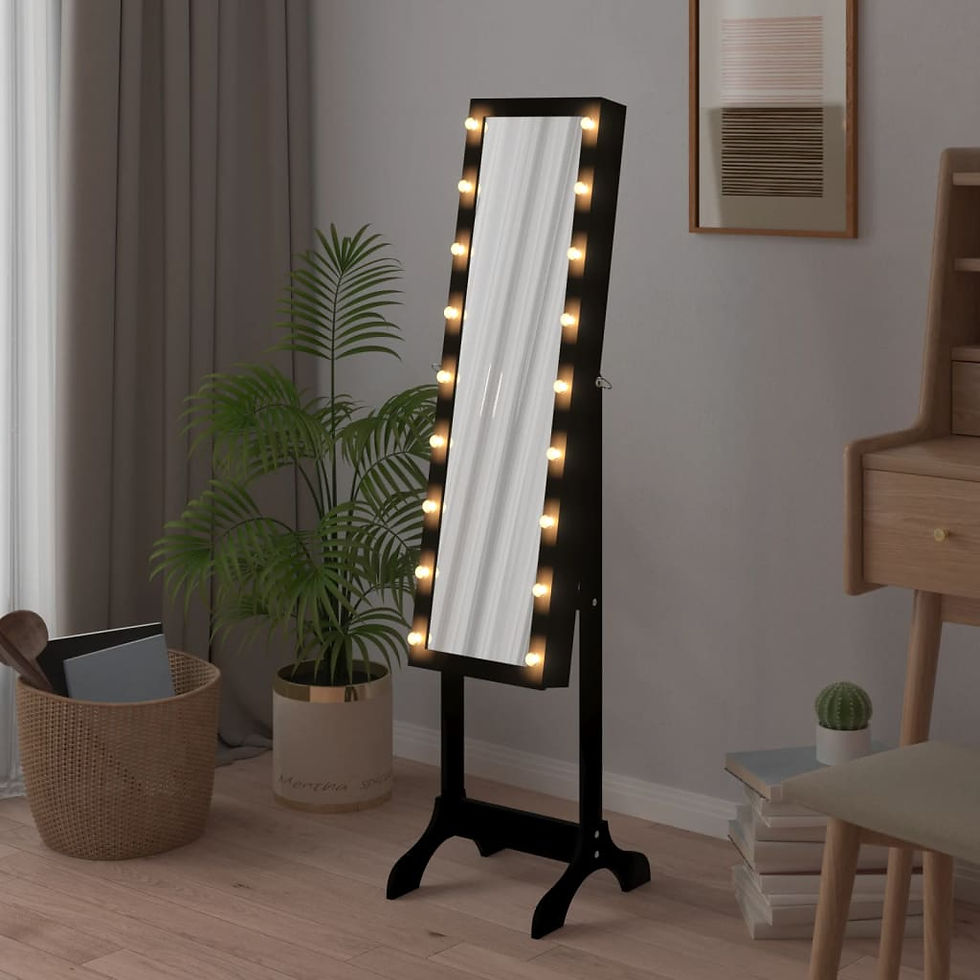 Миниатюра: Стоящо огледало с LED черно 34x37x146 см