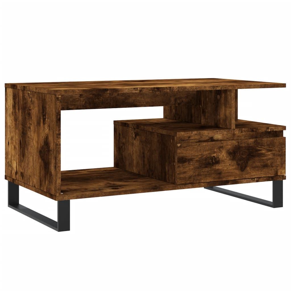 Кафе маса опушен дъб 90x49x45 см инженерно дърво