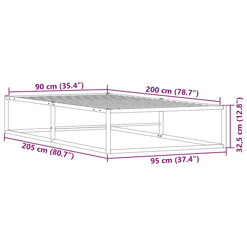 Миниатюра: Рамка за легло без матрак Бяла 90x200 cm Метал