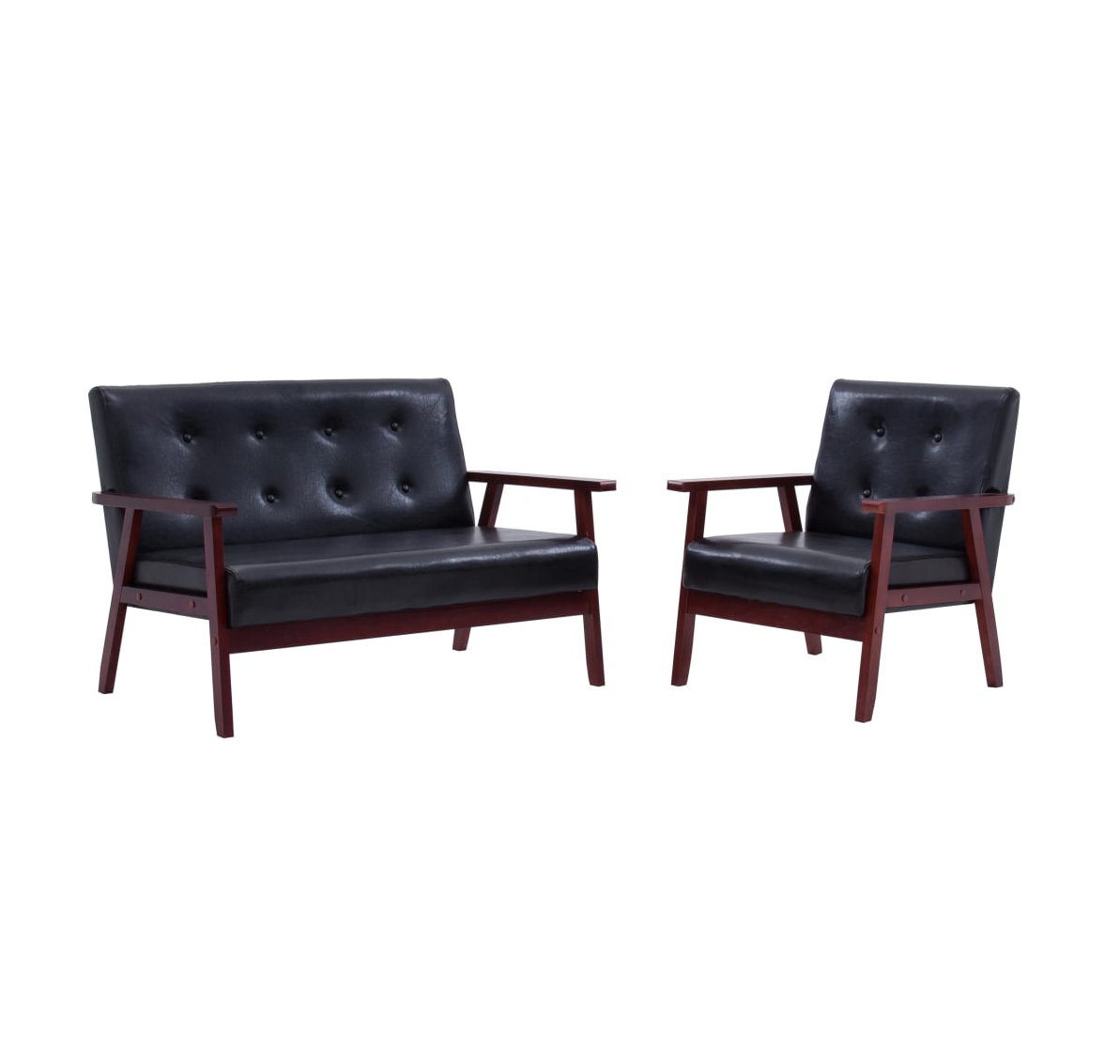 КОМПЛЕКТ ДИВАНИ ОТ 2 ЧАСТИ ЧЕРЕН ИЗКУСТВЕНА КОЖА