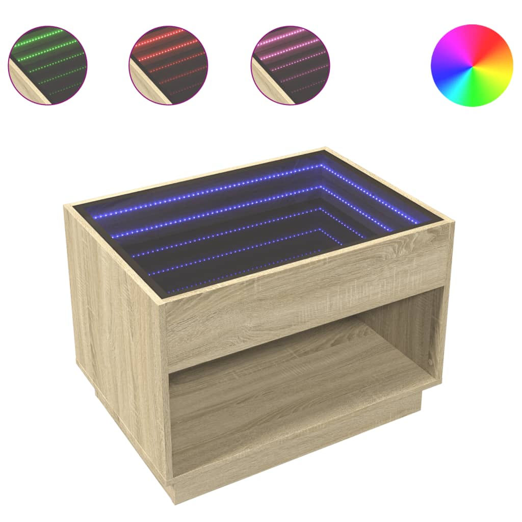 Маса за кафе с Infinity LED сонома дъб 70x50x50 см