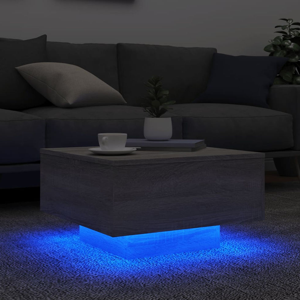Миниатюра: Маса за кафе с LED осветление сив сонома 55x55x31 см