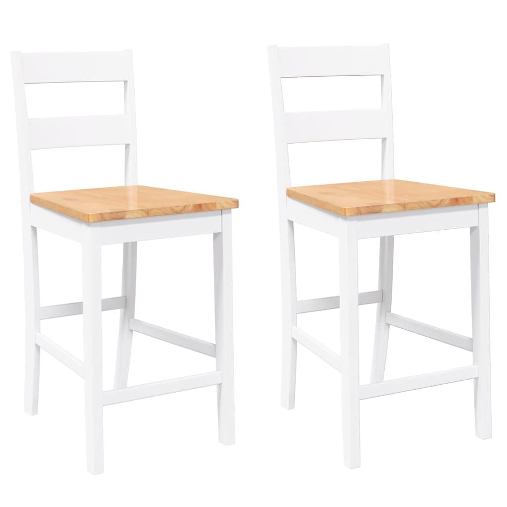 Бар столове 2 бр Бяла масивна дървесина гума
