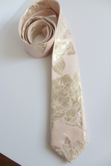 Thumbnail: Blush Pink and Gold Floral Borcade Neck Tie