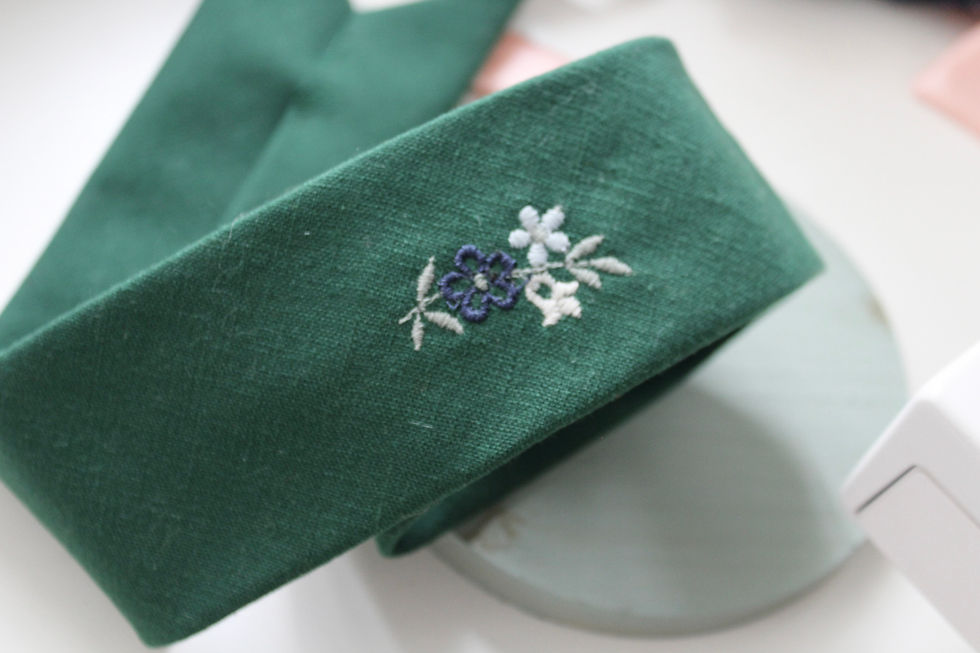 Thumbnail: Green Necktie with Floral Embroidery