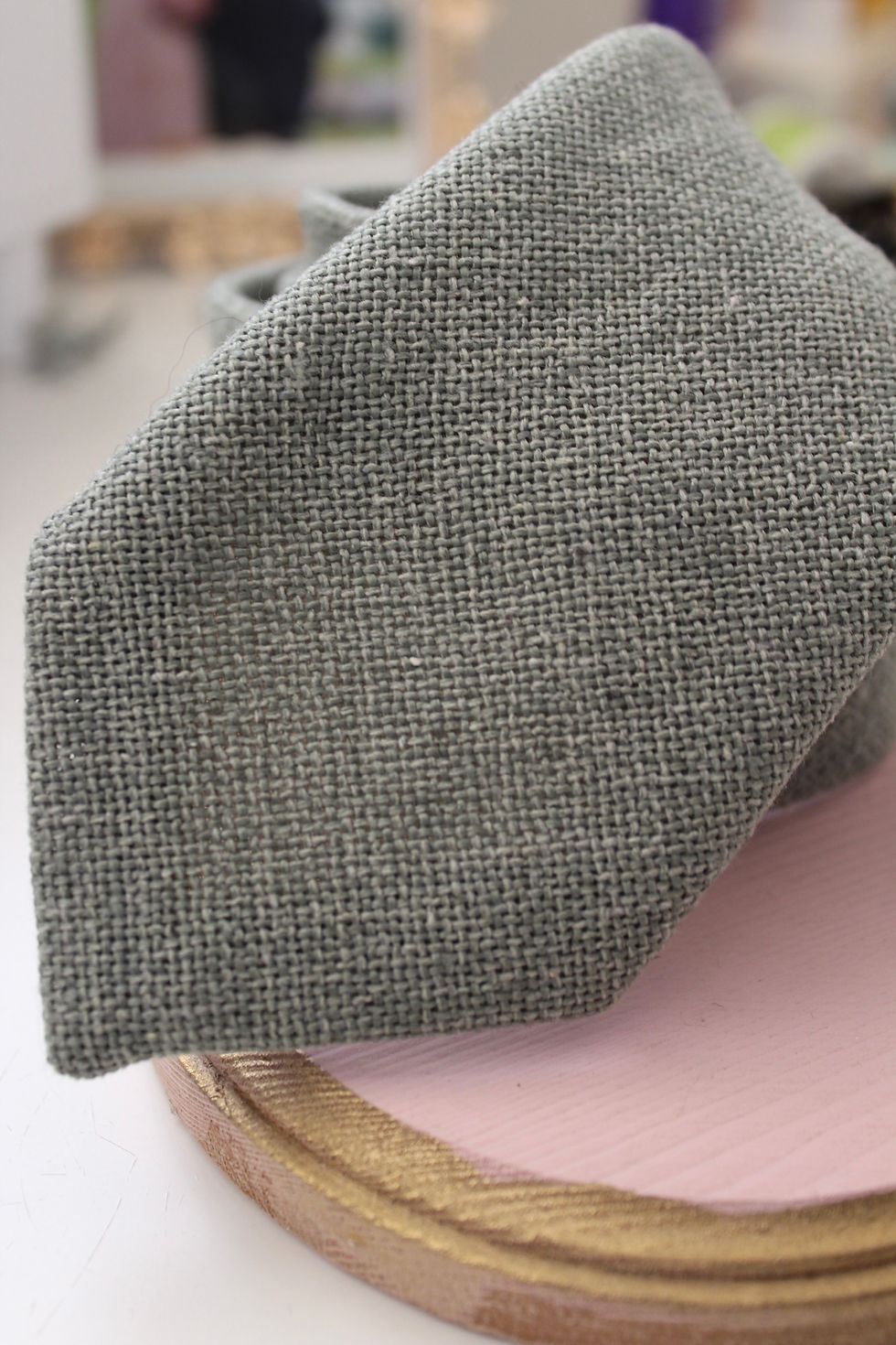 Thumbnail: Sage Green Textured Linen Wool Necktie Toronto