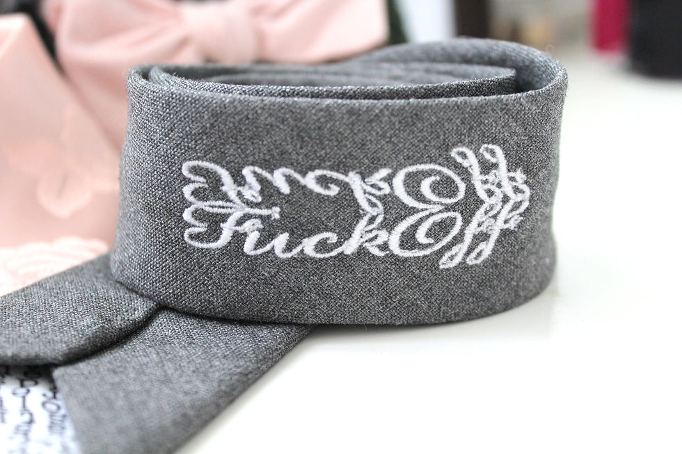 Thumbnail: Grey Wool Embroidered Necktie with Swear Words