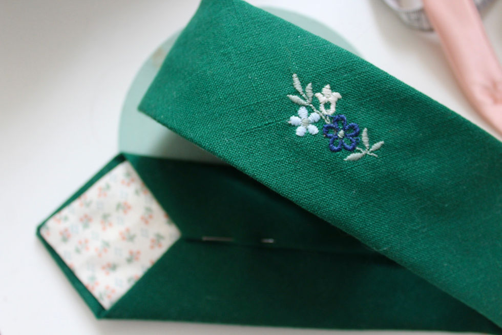 Thumbnail: Green Necktie with Floral Embroidery