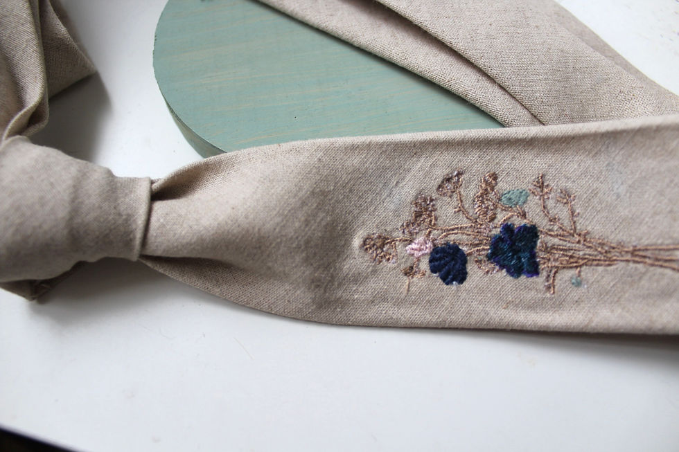 Thumbnail: Floral Bouquet Embroidered Linen Necktie