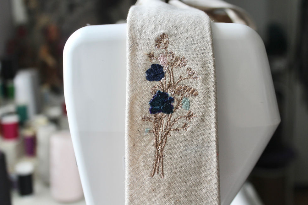 Thumbnail: Floral Bouquet Embroidered Linen Necktie