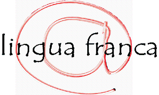 Lingua Franca's logo using the @ sign as an illustration. Designed by Emmy Verhelst.