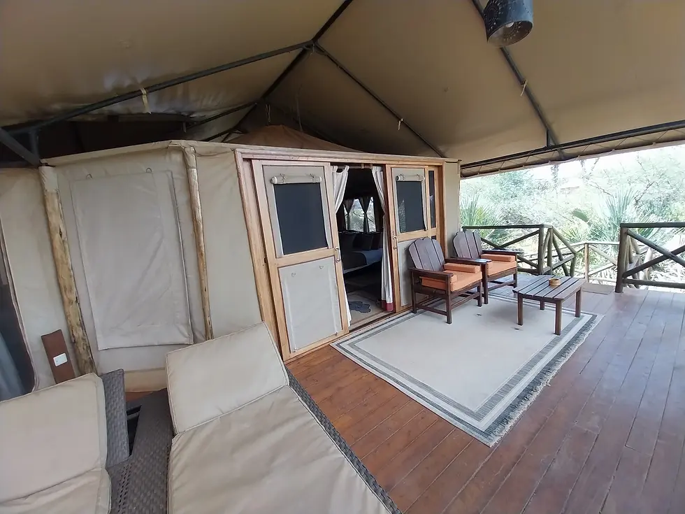 The "tent" had a covered deck with very comfy patio furniture.