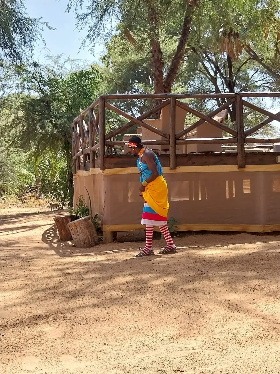 Our favorite part of meal time was watching the Samburu warrior's efforts to keep the monkeys away from the diners.
