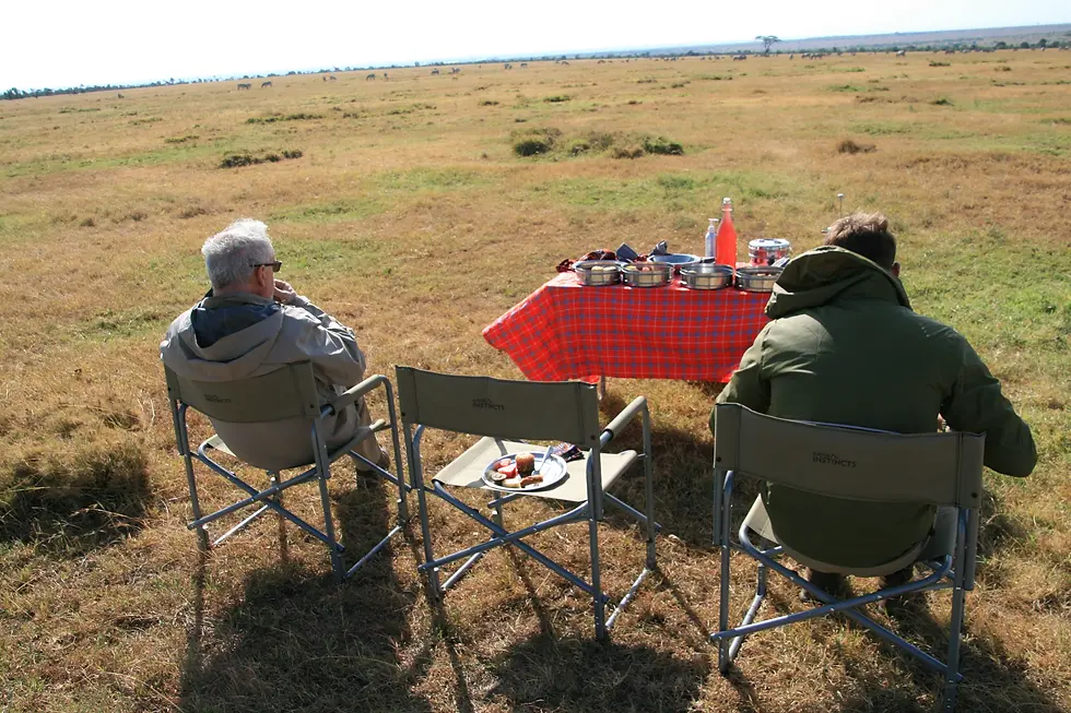 Breakfast enjoyed while herds of zebras, antelope and giraffes gazed past us.