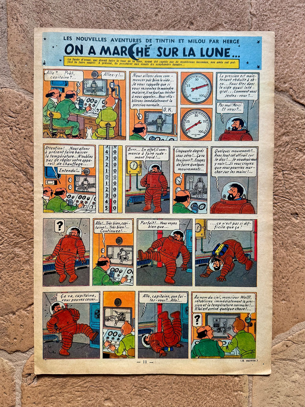 Pagina originale dal Journal de Tintin – “Siamo andati sulla Luna” (1952)