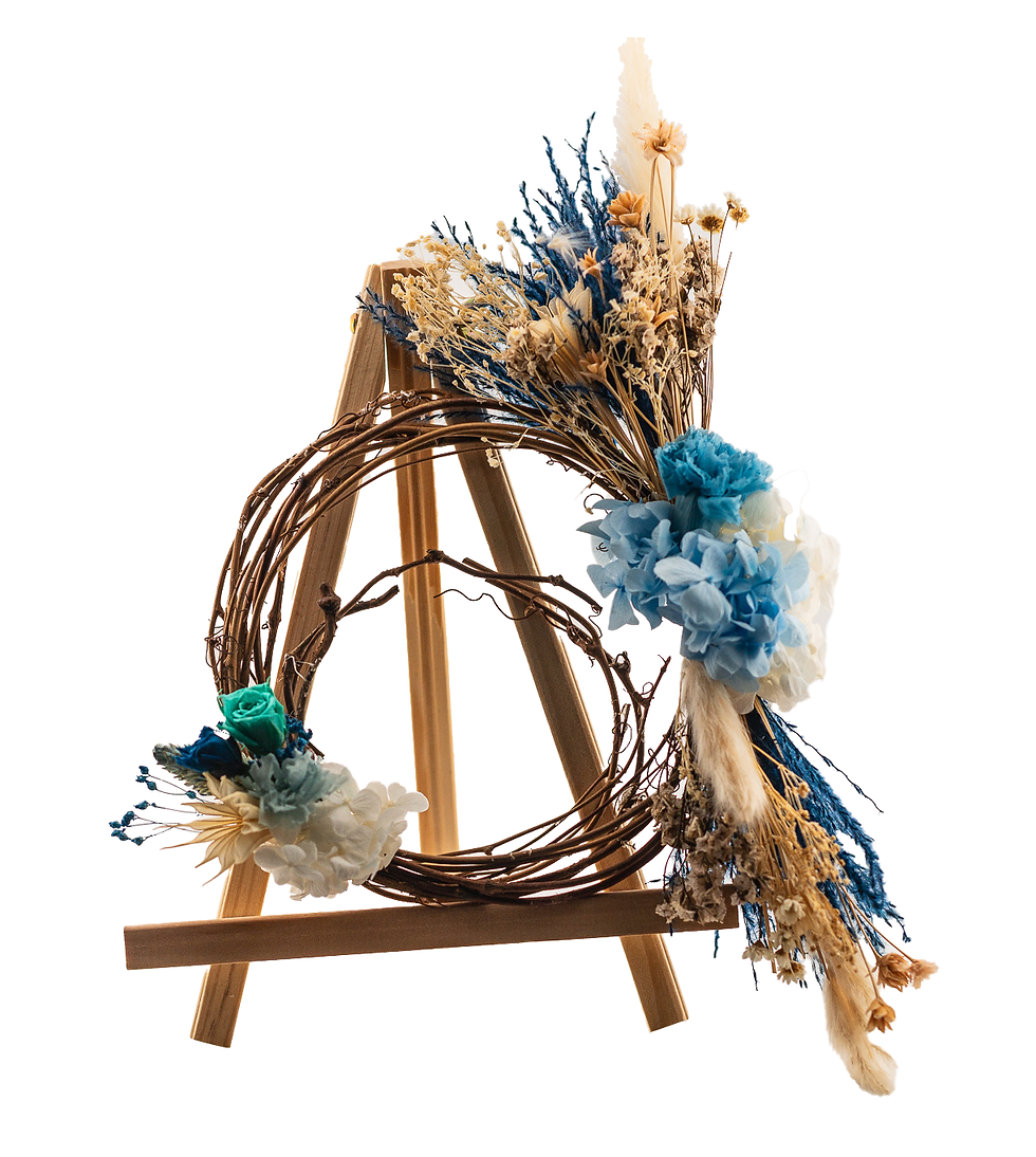 Mini Blue Flower Wreath - Asymmetrical Design