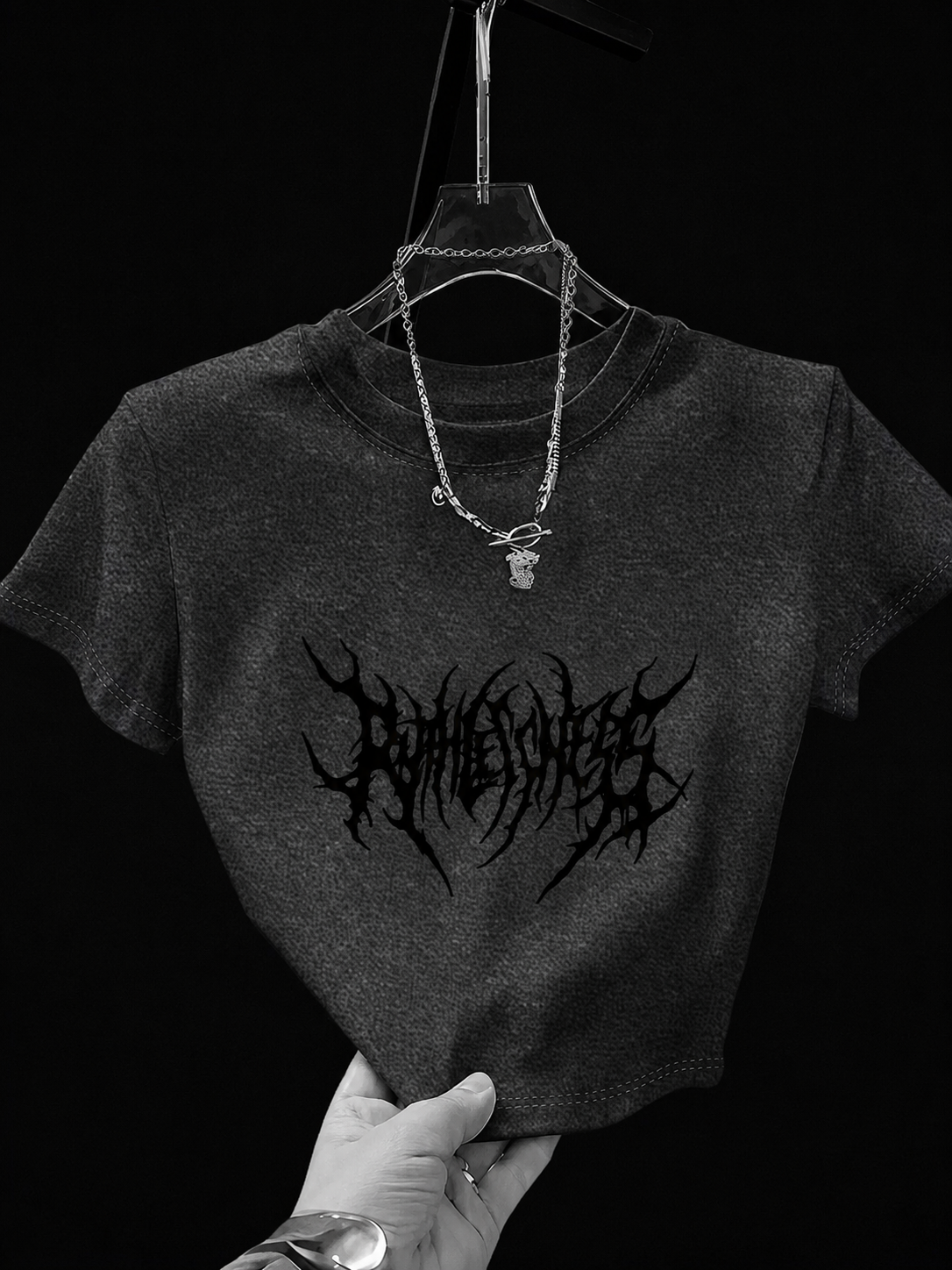 Camiseta Cropped Feminina Gótica Estampa Black Metal #026