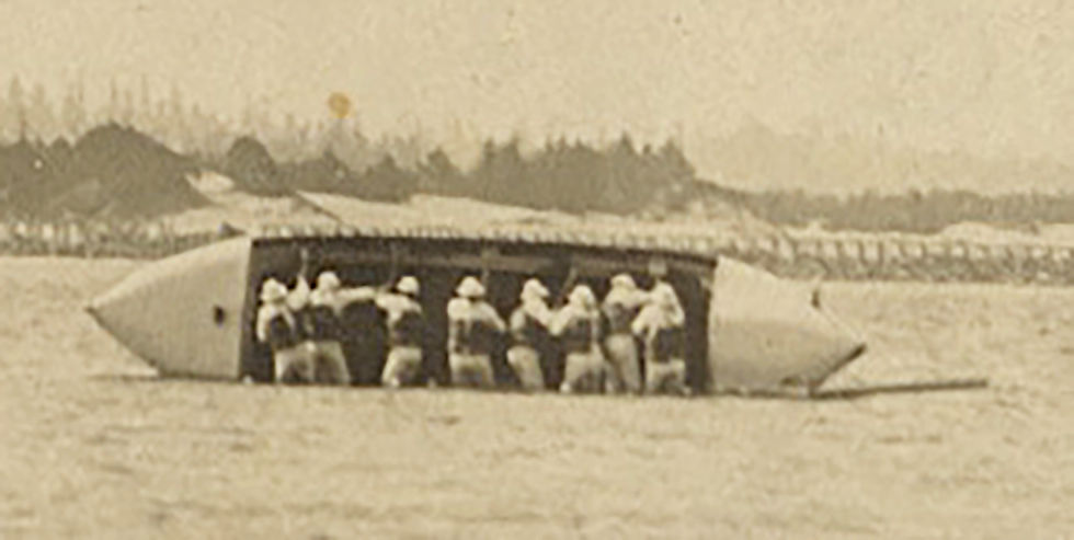 Thumbnail: STRANGE UNUSUAL ROWERS LIFE SAVERS TIP OVER CANOE in BAY CAPTION