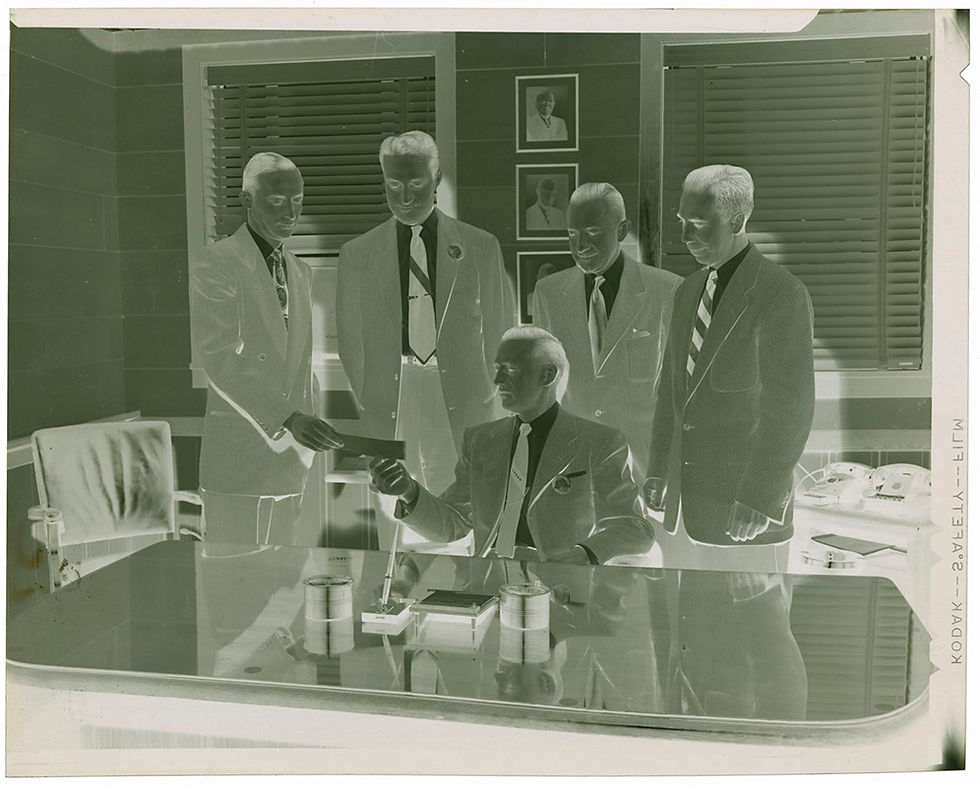 Thumbnail: (2) 4x5 NEGATIVE PRESS PHOTO MEN HAND OVER EXCHANGE CHECK SERIOUS AND SMILING
