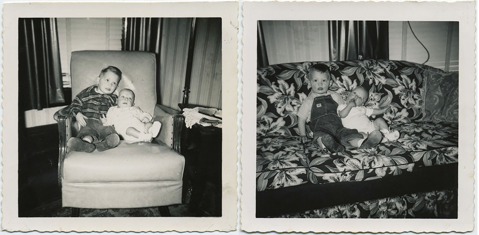 SUBURBAN SURREALISM!  KIDS on COUCH & CHAIRS DIPTYCH! Feels scary!