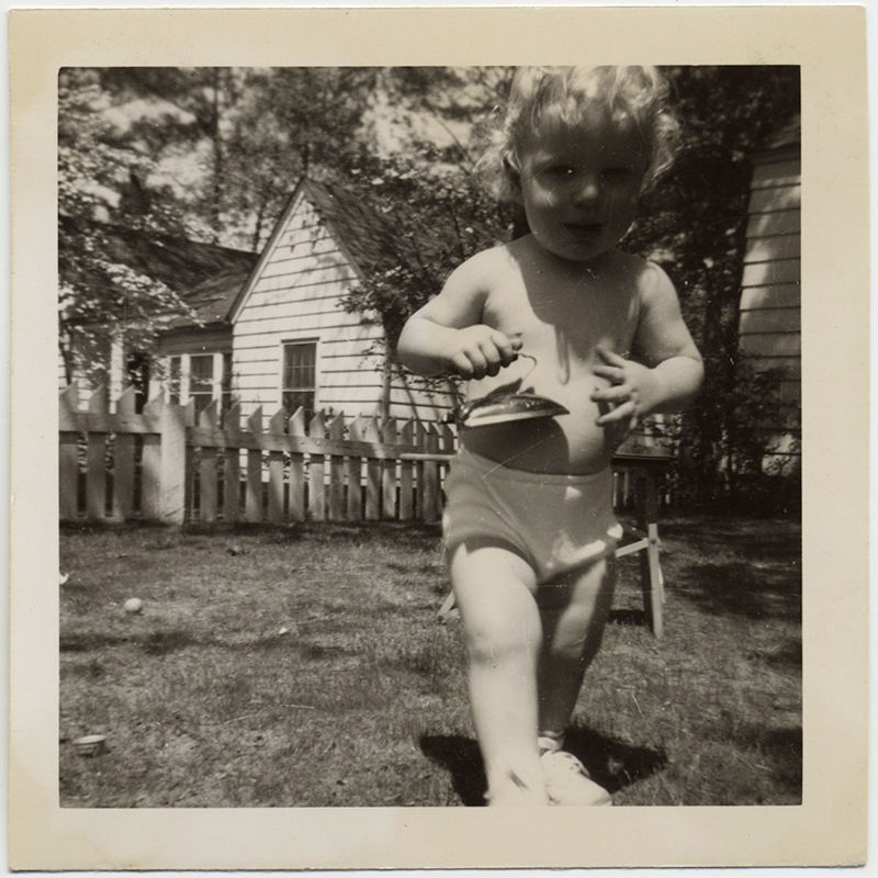 BIG HUGE GIANT BLONDE BABY w TINY IRON GREAT PERSPECTIVE