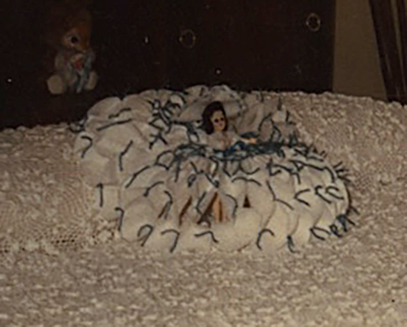 Thumbnail: STUNNING GORGEOUS POLAROID of WHITE BED and WHITE DOLL INTERIOR