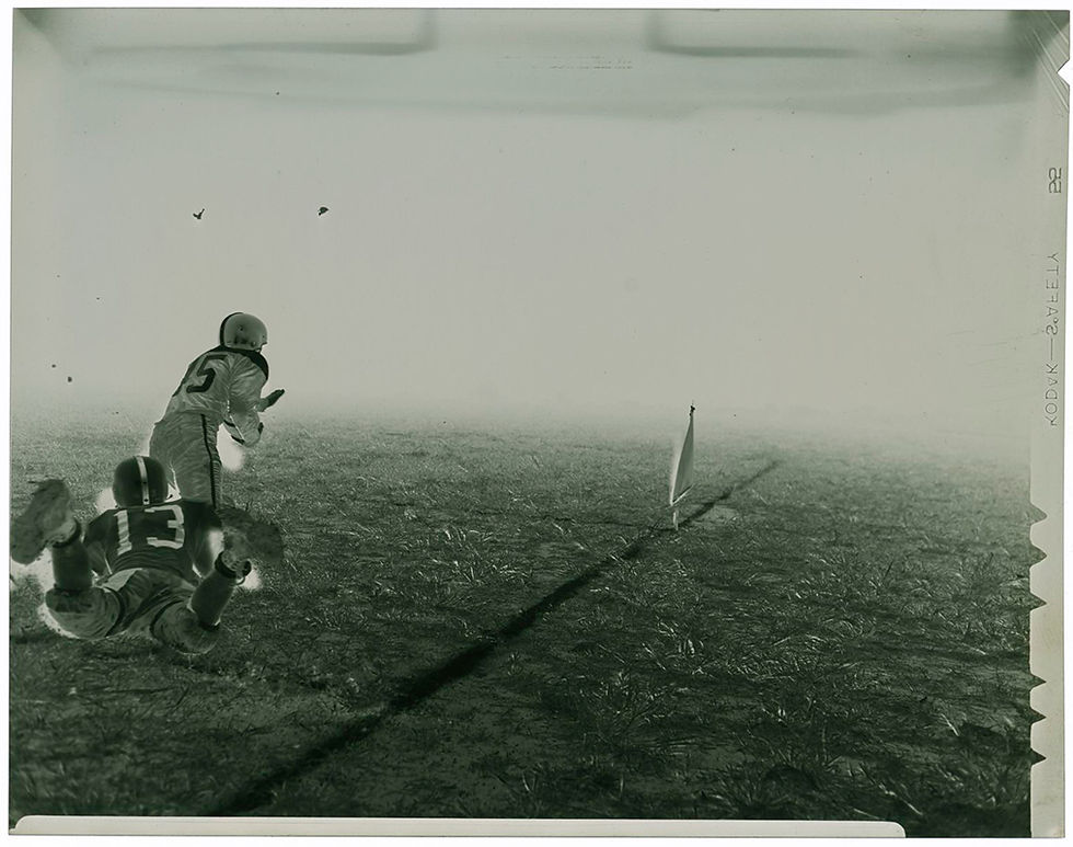 Thumbnail: 4x5 NEGATIVE PRESS PHOTO FOOTBALL PLAYERS RUN PLAY TACKLE NIGHT GAME FLASH PHOTO