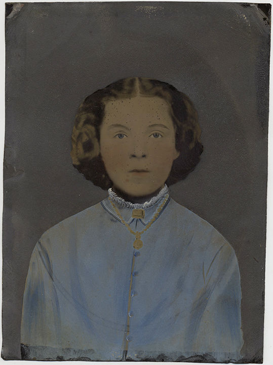 Painted Full Plate Tintype: GIRL IN BLUE!