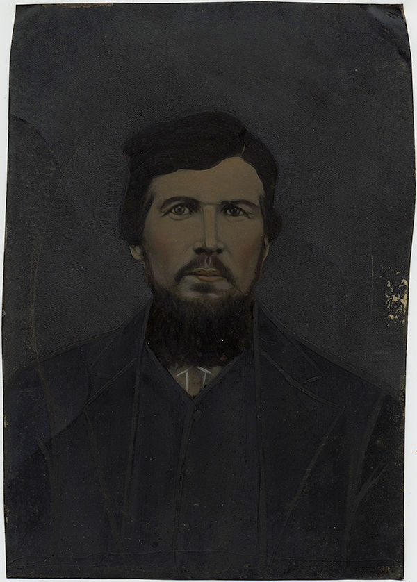 POWERFUL HAUNTING PORTRAIT FULL PLATE TINTYPE HAND PAINTED MAN w  PIERCING EYES