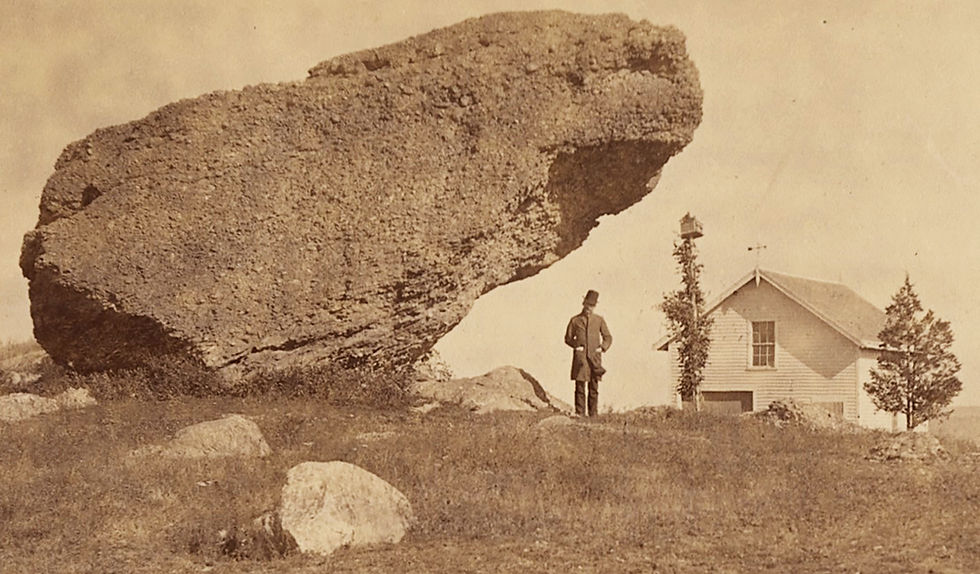 Thumbnail: SUPERB BOUDOIR CARD MAN STANDS undr HUGE ROCK HOMESTEAD BUGGY BIRD HOUSE on POLE