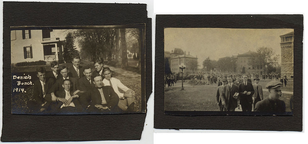 Thumbnail: 2 SMALL PICS COLLEGE LIFE 1914 Daniels Bunch MEN TOGETHER & ON the WAY to CLASS