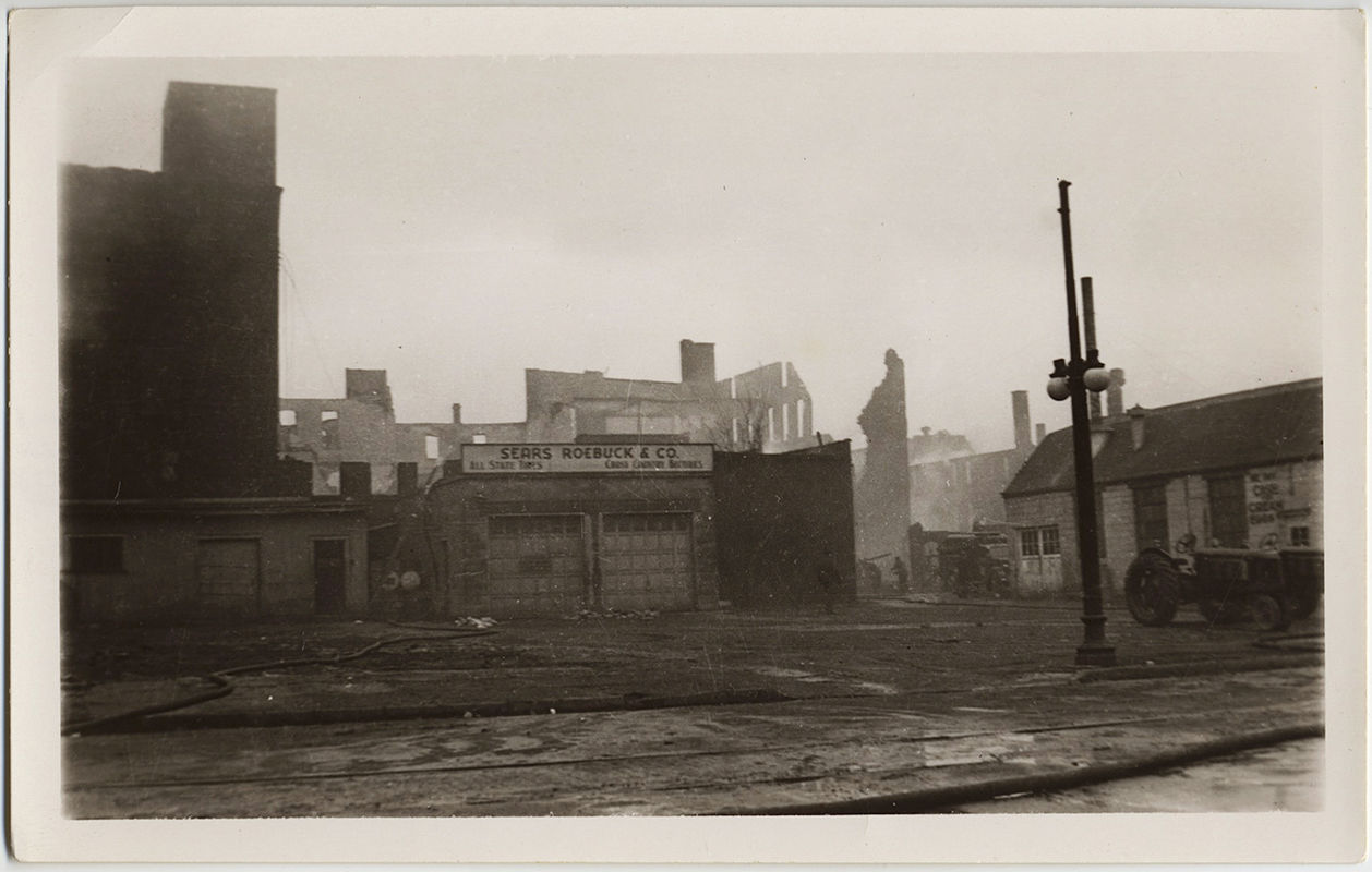 BURNT OUT FIRE DISASTER SEARS & ROEBUCK GARAGE and RUINED LANDSCAPE