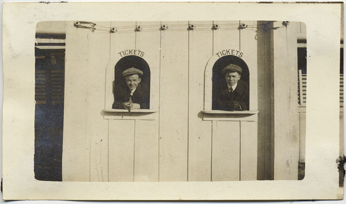 CUTE GUYS in CAPS MAN DUAL TICKET WINDOWS GREAT GRAPHIC COMPOSITION