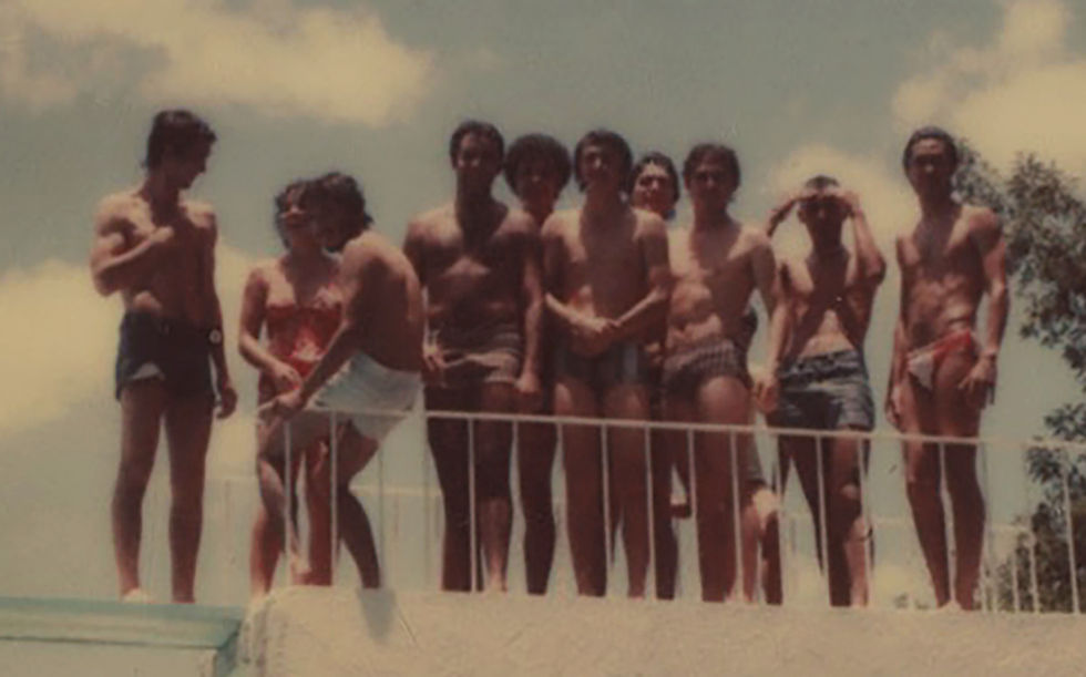 Thumbnail: POLAROID GROUP of HUNKY SHIRTLESS BIG BULGE MEN on TOP of DIVING BOARD gay int